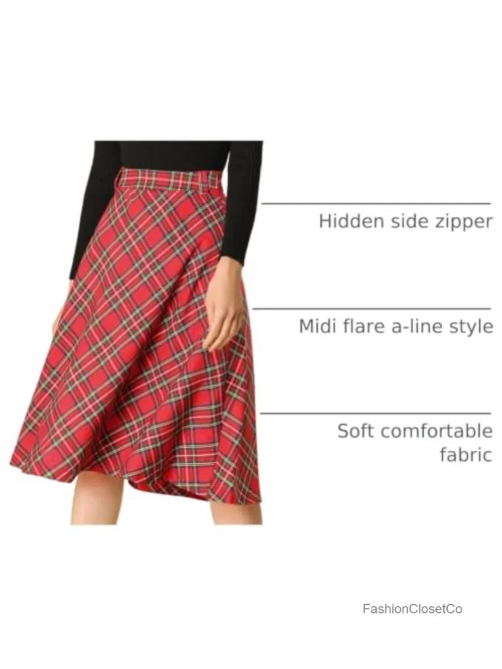 Allegra K Women Vintage Plaid Tartan High Waist Belted A-Line Midi Skirt